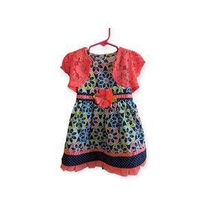 Sugah & Honey Spring Dress With Cardigan Youth Girls Kids 2T Blue Pink 2 Piece